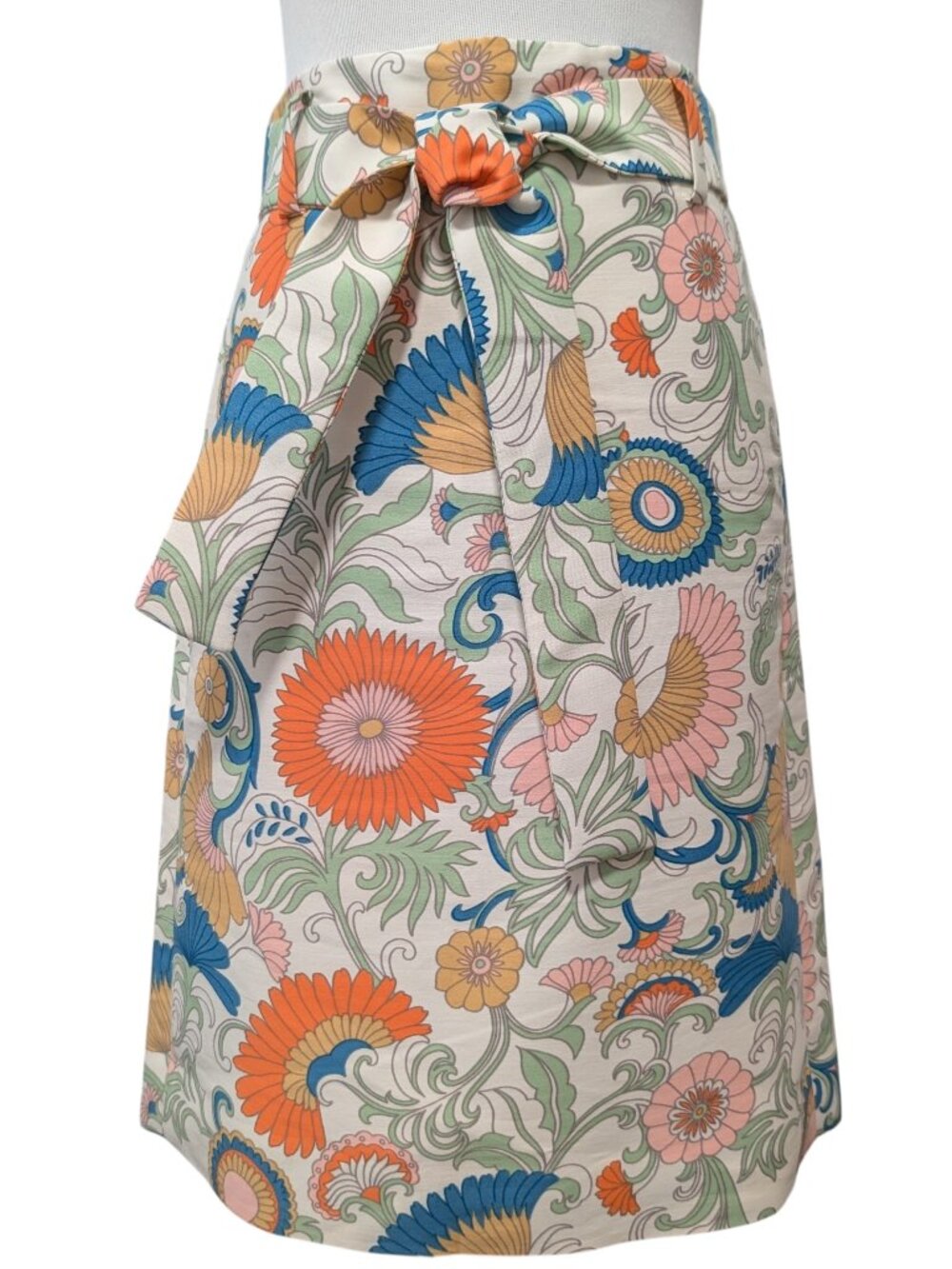 J Crew Womens Size 0 Cream Retro Floral Botanical Tie Belt Lined Pencil Skirt